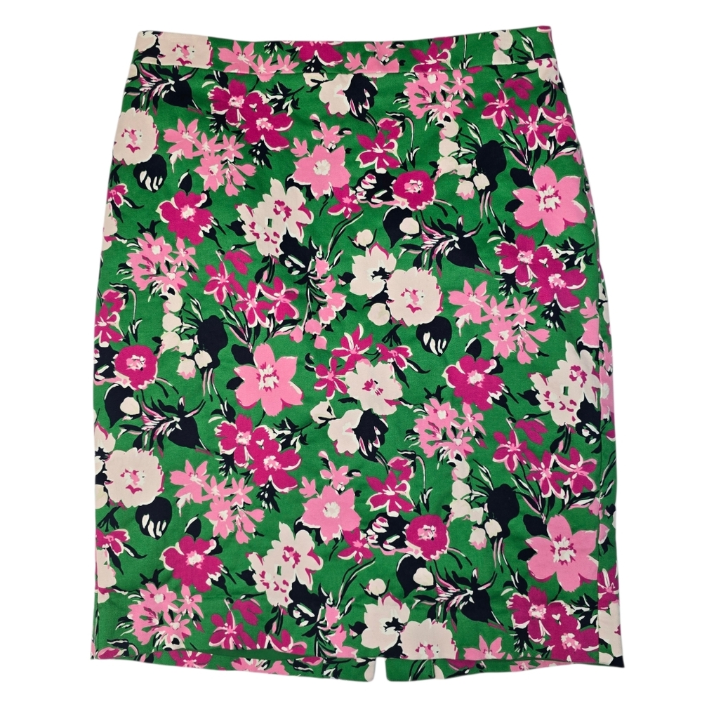 J.Crew green, pink, and white floral cotton pencil skirt